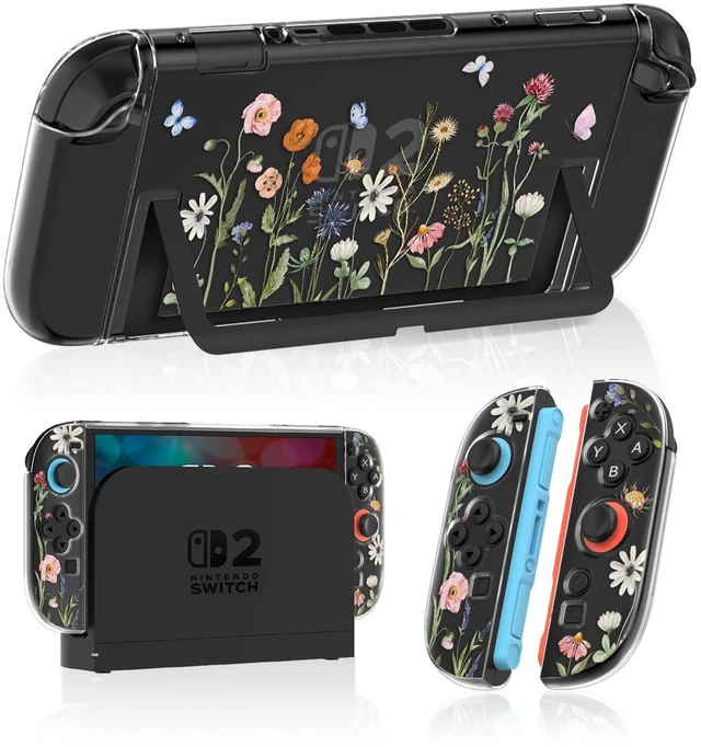 Main image of Dockable Protective Case for Nintendo Switch 2 2025 - Cute Cartoon Flower Design Clear TPU Slim Hard Cover for Joycon 2 for Women Teens Girls Boys