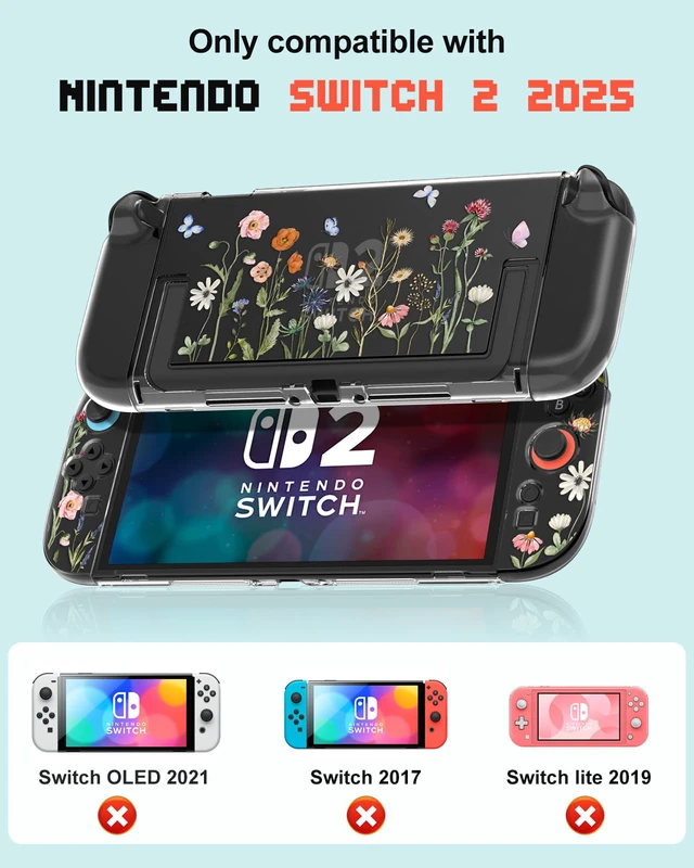 Alt view image 2 of 6 - Dockable Protective Case for Nintendo Switch 2 2025 - Cute Cartoon Flower Design Clear TPU Slim Hard Cover for Joycon 2 for Women Teens Girls Boys