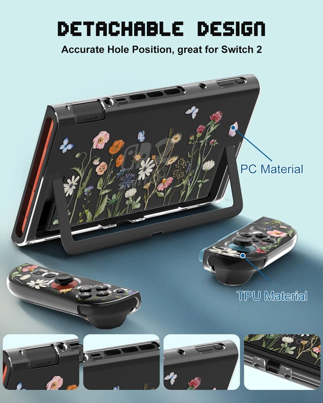 Alt view image 3 of 6 - Dockable Protective Case for Nintendo Switch 2 2025 - Cute Cartoon Flower Design Clear TPU Slim Hard Cover for Joycon 2 for Women Teens Girls Boys