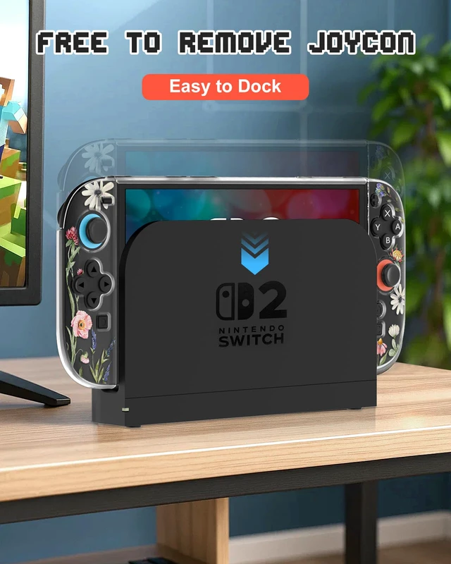 Alt view image 5 of 6 - Dockable Protective Case for Nintendo Switch 2 2025 - Cute Cartoon Flower Design Clear TPU Slim Hard Cover for Joycon 2 for Women Teens Girls Boys