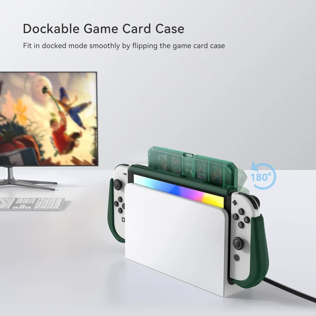 Alt view image 3 of 7 - Dockable Protective Case for Switch OLED, with Flip Game Storage | Ergonomic grip cover for Switch OLED 2021 (7.0"), Not for Switch 2 (2025 release, 7.9"), Kickstand compatible, Green