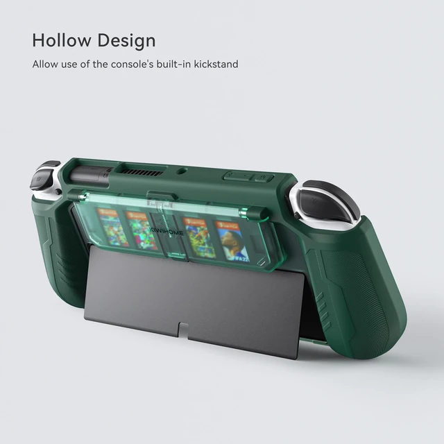 Alt view image 4 of 7 - Dockable Protective Case for Switch OLED, with Flip Game Storage | Ergonomic grip cover for Switch OLED 2021 (7.0"), Not for Switch 2 (2025 release, 7.9"), Kickstand compatible, Green