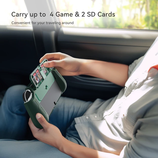 Alt view image 5 of 7 - Dockable Protective Case for Switch OLED, with Flip Game Storage | Ergonomic grip cover for Switch OLED 2021 (7.0"), Not for Switch 2 (2025 release, 7.9"), Kickstand compatible, Green