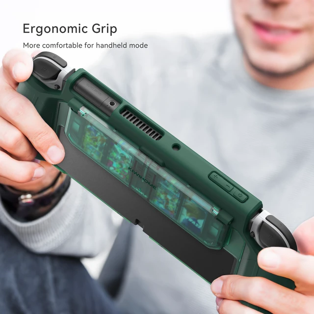Alt view image 7 of 7 - Dockable Protective Case for Switch OLED, with Flip Game Storage | Ergonomic grip cover for Switch OLED 2021 (7.0"), Not for Switch 2 (2025 release, 7.9"), Kickstand compatible, Green