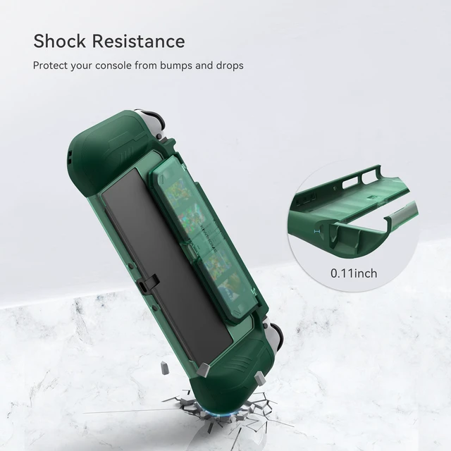 Alt view image 6 of 7 - Dockable Protective Case for Switch OLED, with Flip Game Storage | Ergonomic grip cover for Switch OLED 2021 (7.0"), Not for Switch 2 (2025 release, 7.9"), Kickstand compatible, Green