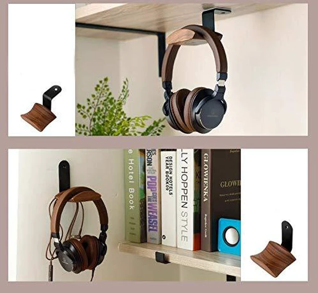 Alt view image 4 of 4 - Headphone Hanger Holder - Walnut Wood Headset Stand, Universal Fit (Under-Desk Mount)
