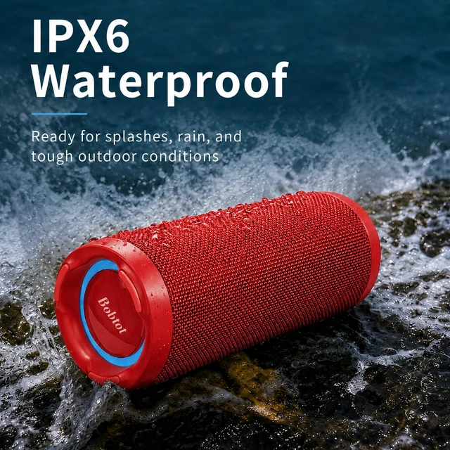 Alt view image 4 of 7 - Portable Bluetooth Speaker, 15W Waterproof, RGB Light, TWS, Red | Dual passive radiators, Bluetooth 5.3, IPX6 splash-ready, TWS stereo, RGB lights and hands-free calls for home and travel use