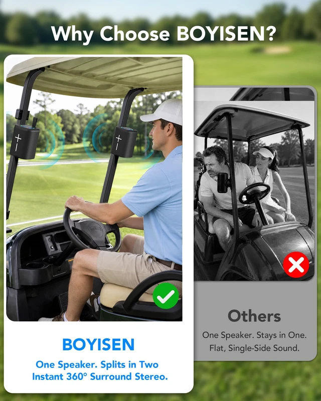 Alt view image 2 of 7 - 2-in-1 Split Magnetic Golf Cart Speaker, Portable Bluetooth Speaker | TWS True Wireless Stereo, IPX5 Waterproof, 24H Playtime, Golf Cart Accessories, Golf Gifts for Men