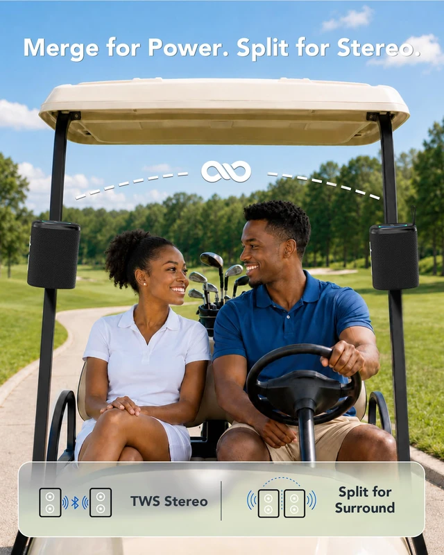 Alt view image 4 of 7 - 2-in-1 Split Magnetic Golf Cart Speaker, Portable Bluetooth Speaker | TWS True Wireless Stereo, IPX5 Waterproof, 24H Playtime, Golf Cart Accessories, Golf Gifts for Men