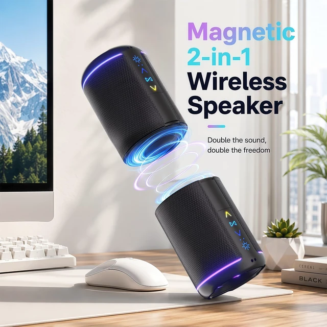Alt view image 2 of 7 - Magnetic 2-in-1 Portable Bluetooth Speaker, 24W Split Stereo Sound with TWS, Bluetooth 5.4, IPX6 Waterproof, 20-Hour Playtime,7 LED Light Modes, Wireless Speaker Perfect for Party Home Beach Outdoor