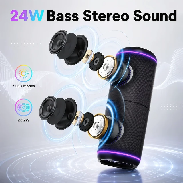 Alt view image 3 of 7 - Magnetic 2-in-1 Portable Bluetooth Speaker, 24W Split Stereo Sound with TWS, Bluetooth 5.4, IPX6 Waterproof, 20-Hour Playtime,7 LED Light Modes, Wireless Speaker Perfect for Party Home Beach Outdoor