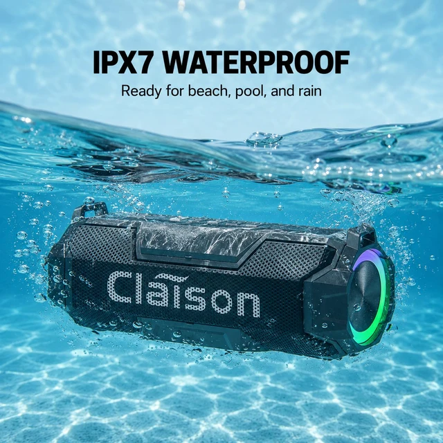 Alt view image 2 of 7 - Portable Bluetooth Speaker, Hi-Res Audio, Deep Bass, IPX7, Wireless | Dual drivers, Bluetooth 6.0, RGB lights, TWS stereo pairing and up to 24H playtime for party, travel, camping and beach