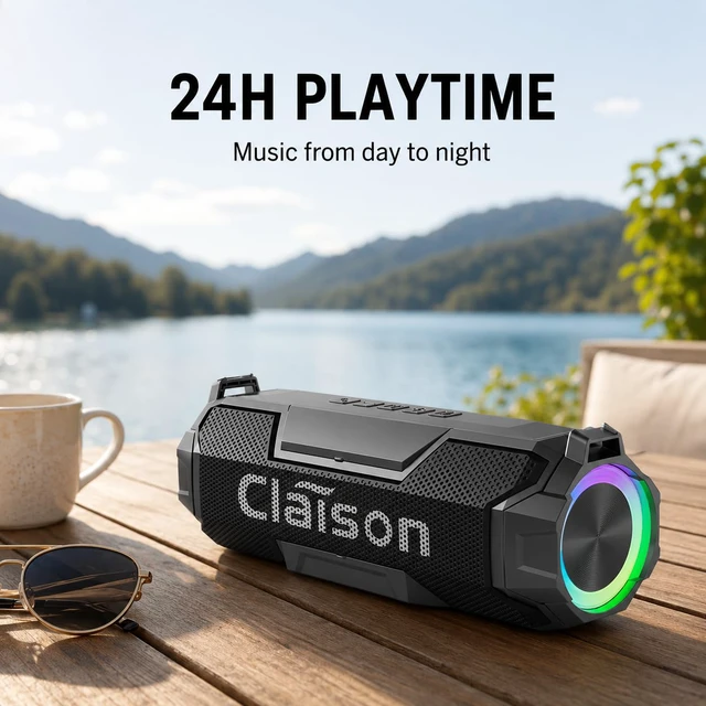 Alt view image 6 of 7 - Portable Bluetooth Speaker, Hi-Res Audio, Deep Bass, IPX7, Wireless | Dual drivers, Bluetooth 6.0, RGB lights, TWS stereo pairing and up to 24H playtime for party, travel, camping and beach