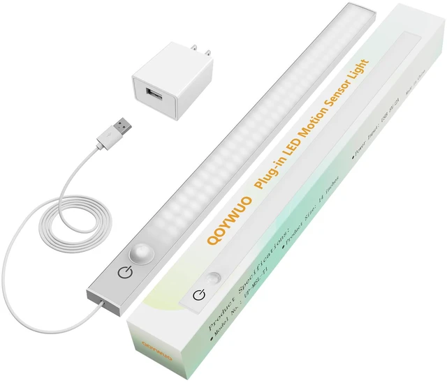 Main image of USB Plug-in Motion Sensor Light, Night/Day/ON Modes, Bright&Dimmable | 2-Row LED, 14" Under Cabinet Lighting Indoor for Kitchen, Cabinet, Closet - 6000K Cool White, 1-Bar