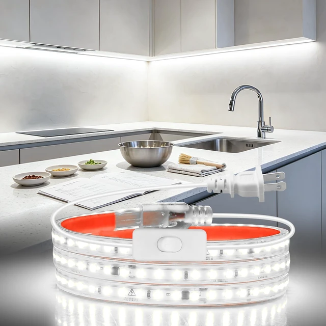 Main image of 36 Inch Under Cabinet Lighting Plug in, Self-Adhesive, 110V-120V | 720 Lumens Bright LED Strip Light for Kitchen, 6000K Cool White, with ON/OFF Switch, Cuttable Small Under Counter Lights