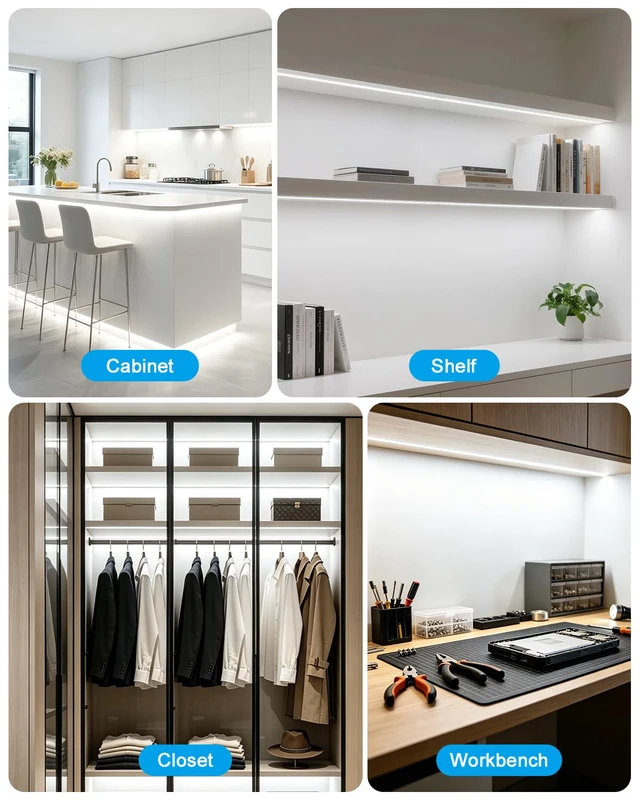 Alt view image 7 of 7 - 36 Inch Under Cabinet Lighting Plug in, Self-Adhesive, 110V-120V | 720 Lumens Bright LED Strip Light for Kitchen, 6000K Cool White, with ON/OFF Switch, Cuttable Small Under Counter Lights