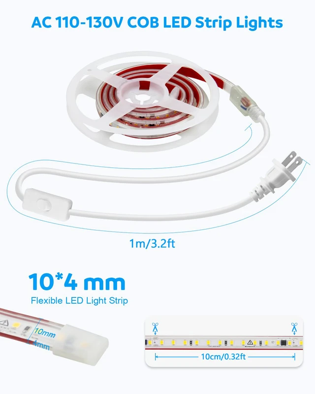 Alt view image 6 of 7 - 36 Inch Under Cabinet Lighting Plug in, Self-Adhesive, 110V-120V | 720 Lumens Bright LED Strip Light for Kitchen, 6000K Cool White, with ON/OFF Switch, Cuttable Small Under Counter Lights