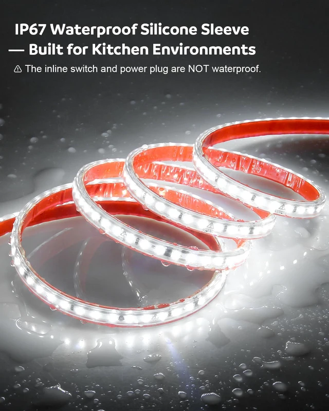 Alt view image 3 of 7 - 36 Inch Under Cabinet Lighting Plug in, Self-Adhesive, 110V-120V | 720 Lumens Bright LED Strip Light for Kitchen, 6000K Cool White, with ON/OFF Switch, Cuttable Small Under Counter Lights