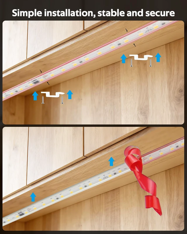 Alt view image 5 of 7 - Warm White Under Cabinet Strip Lighting Plug in Waterproof 48in 3000K LED Light Strips with Switch Flexible Self-Adhsive Under Counter Light 120LED/M Ultra Bright Lights Bar for Desk Kitchen Indoor