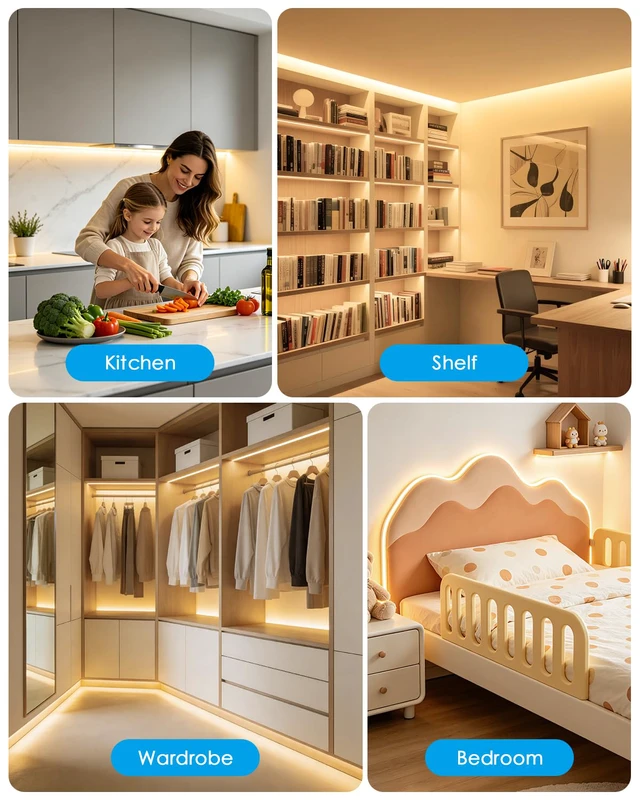 Alt view image 6 of 7 - Warm White Under Cabinet Strip Lighting Plug in Waterproof 48in 3000K LED Light Strips with Switch Flexible Self-Adhsive Under Counter Light 120LED/M Ultra Bright Lights Bar for Desk Kitchen Indoor