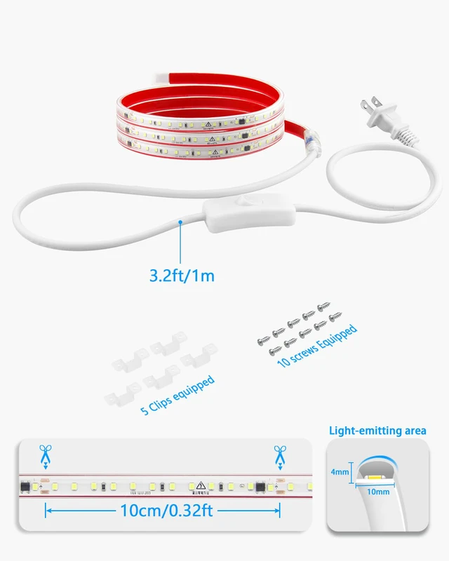 Alt view image 7 of 7 - Warm White Under Cabinet Strip Lighting Plug in Waterproof 48in 3000K LED Light Strips with Switch Flexible Self-Adhsive Under Counter Light 120LED/M Ultra Bright Lights Bar for Desk Kitchen Indoor