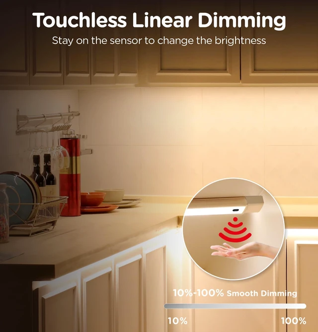 Alt view image 2 of 7 - Hand Wave Under Cabinet LED Lighting Plug in, 10 Inch 3 Pcs Dimmable Linkable Ultra Thin Aluminum Alloy Housing, 4000K Natural White Motion Sensor Counter Lights for Kitchen, Shelf, Cupboard