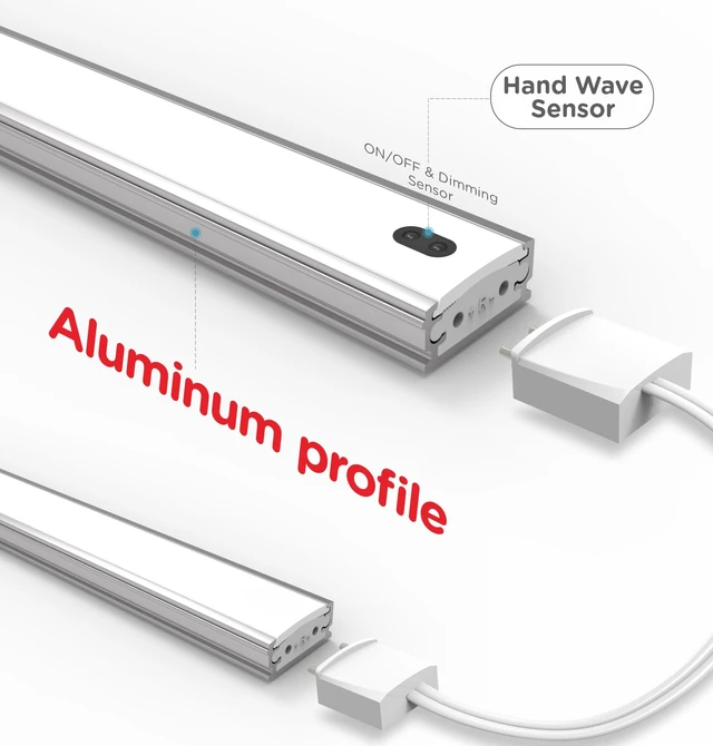 Alt view image 3 of 7 - Hand Wave Under Cabinet LED Lighting Plug in, 10 Inch 3 Pcs Dimmable Linkable Ultra Thin Aluminum Alloy Housing, 4000K Natural White Motion Sensor Counter Lights for Kitchen, Shelf, Cupboard