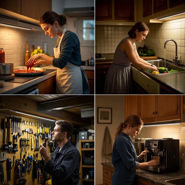 Alt view image 2 of 7 - Under Cabinet Light 16 Inch Plug in 110VAC. Hand Wave Activated. 8W LED Light Bar. Bright but Dimmable. Light Color Adjustable. For Kitchen Under Cabinets, Counter, Over Sink Closet Workbench
