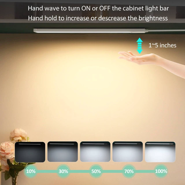 Alt view image 3 of 7 - Under Cabinet Light 16 Inch Plug in 110VAC. Hand Wave Activated. 8W LED Light Bar. Bright but Dimmable. Light Color Adjustable. For Kitchen Under Cabinets, Counter, Over Sink Closet Workbench