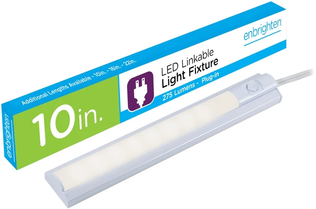 Main image of 10 Inch LED Premium Under Cabinet Light Fixture, Plug-In, Bright White 3000K, 275 Lumens, Plastic Housing, On/Off Switch, Perfect for Kitchen, Home Office, Garage, Workbench & more, 26534