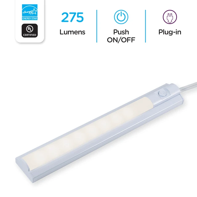 Alt view image 4 of 7 - 10 Inch LED Premium Under Cabinet Light Fixture, Plug-In, Bright White 3000K, 275 Lumens, Plastic Housing, On/Off Switch, Perfect for Kitchen, Home Office, Garage, Workbench & more, 26534