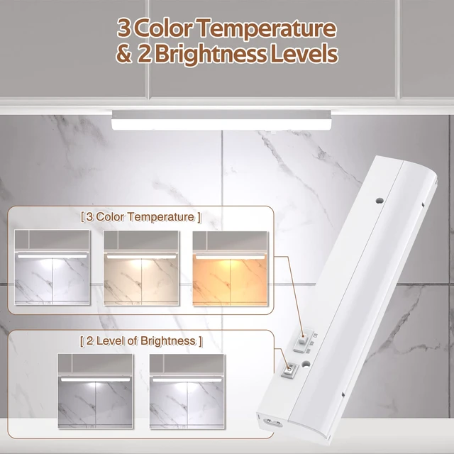 Alt view image 3 of 7 - led Under Cabinet Task Lighting for Kitchen Plug-in Closet Light dimmable Under Cabinet Light 3 Color 3000K/4000K/5000K for Kitchen Garage Counter/Sink Area 12 inch