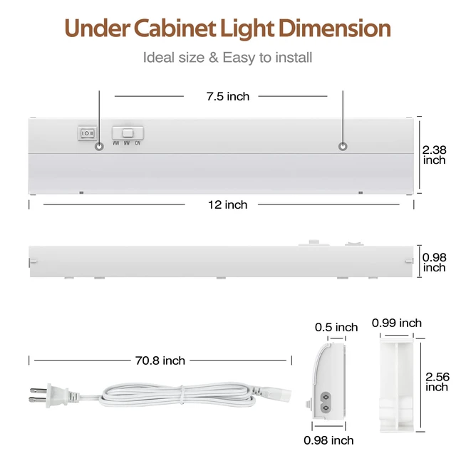 Alt view image 6 of 7 - led Under Cabinet Task Lighting for Kitchen Plug-in Closet Light dimmable Under Cabinet Light 3 Color 3000K/4000K/5000K for Kitchen Garage Counter/Sink Area 12 inch