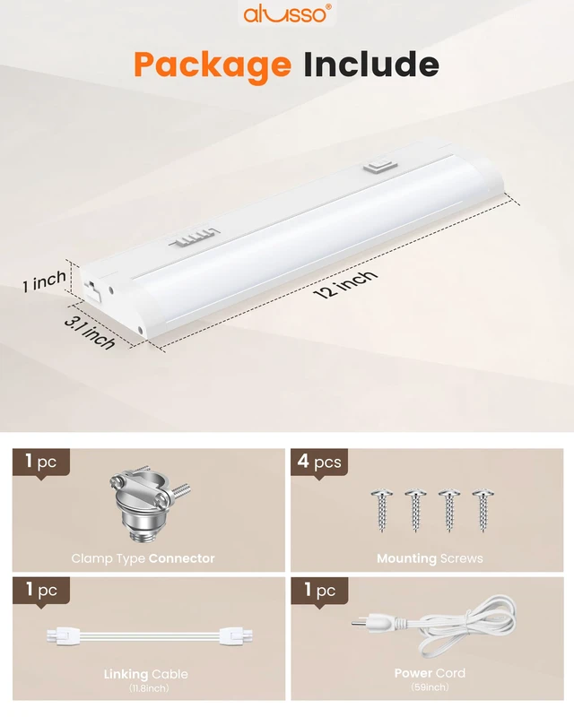Alt view image 7 of 7 - 12 Inch LED Under Cabinet Lighting Hardwired & Plug in 120V, 5CCT Color Selectable 2700K-5000K Dimmable 6W 510LM High Brightness, Strip Linkable Under Counter Lights for Kitchen Sink, 1 Pack