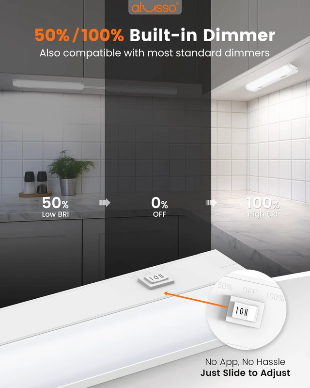 Alt view image 3 of 7 - 12 Inch LED Under Cabinet Lighting Hardwired & Plug in 120V, 5CCT Color Selectable 2700K-5000K Dimmable 6W 510LM High Brightness, Strip Linkable Under Counter Lights for Kitchen Sink, 1 Pack