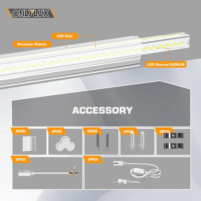 Alt view image 3 of 6 - LED Shop Lights, LED Tube Light 25W 6000K(2 Pack) | Garage Lighting, Super Bright, Under Cabinet Lighting, Linkable with Plug Shop Lights for Garage Workbench Workshop Basement