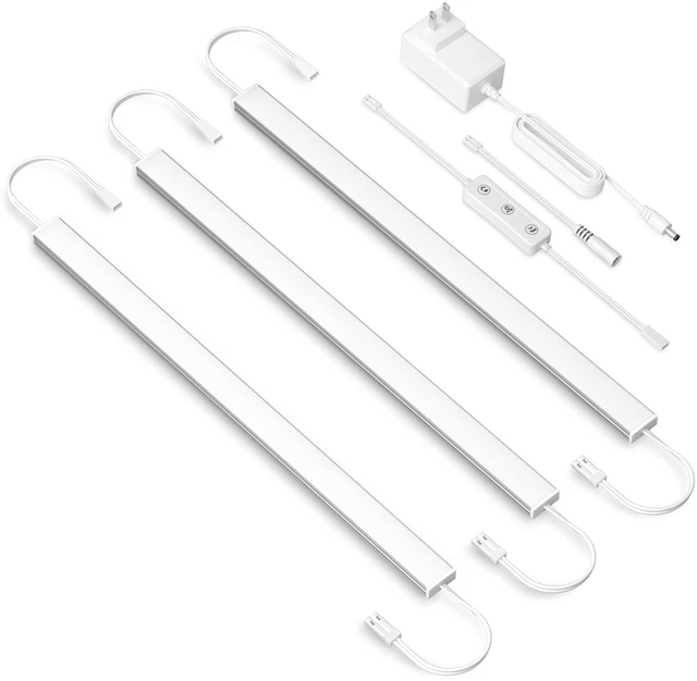 Main image of Under Cabinet Lighting Plug In. 3 PCS 12 Inches Likable Ultra Thin Bright Light Bars. Dimmable 14W LED Kit for Kitchen Under Cabinets Countertop Workbench Counter Shelf Closets Daylight 5000K