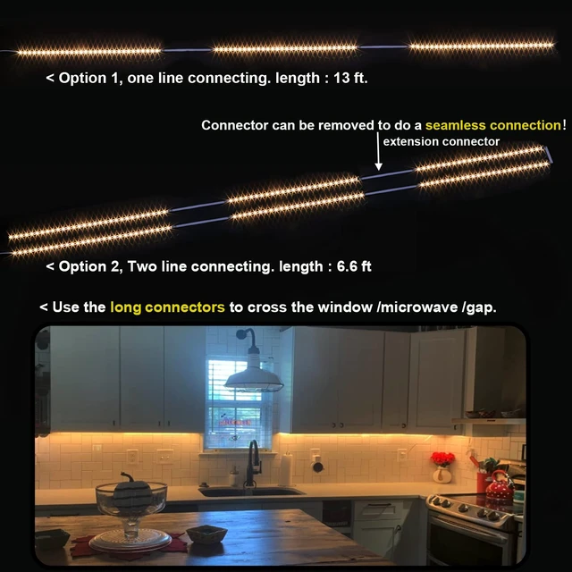 Alt view image 2 of 7 - 8PCS 20inch Under Cabinet Lighting with Remote,Warm White LED Light | Dimmable,24W Adapter,Ultra Bright 240-LED Light for Kitchen,Counter,Shelf,TV Back, Memory Function,Timing,1900lm,2700K,13ft