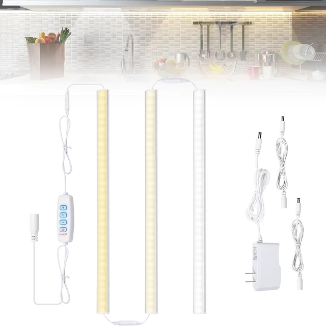 Main image of Under Cabinet Lighting Plug in, 3 Pcs 12 Inch 3 Color Temperature Under Counter Lights for Kitchen, Dimmable Led Under Cabinet Lights with Memory Function for Closet, Desk
