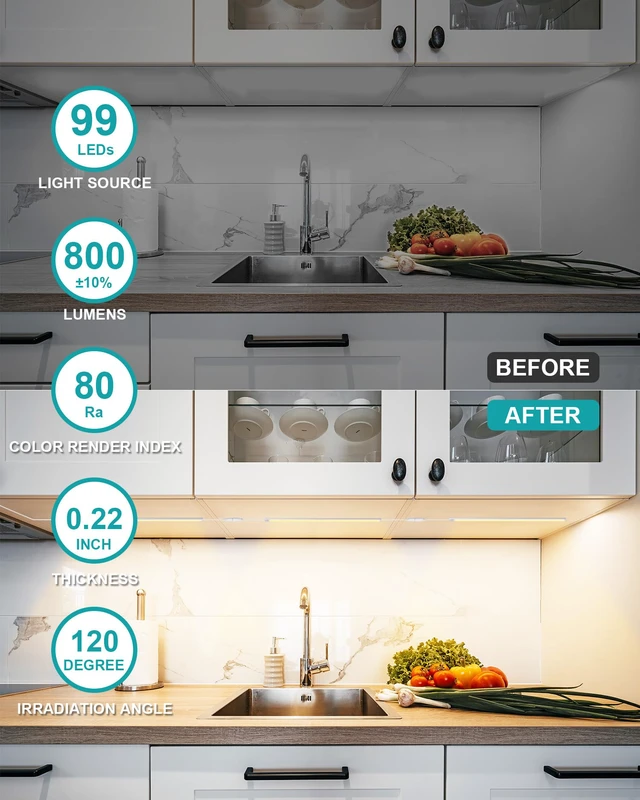 Alt view image 3 of 6 - Under Cabinet Lighting Plug in, 3 Pcs 12 Inch 3 Color Temperature Under Counter Lights for Kitchen, Dimmable Led Under Cabinet Lights with Memory Function for Closet, Desk