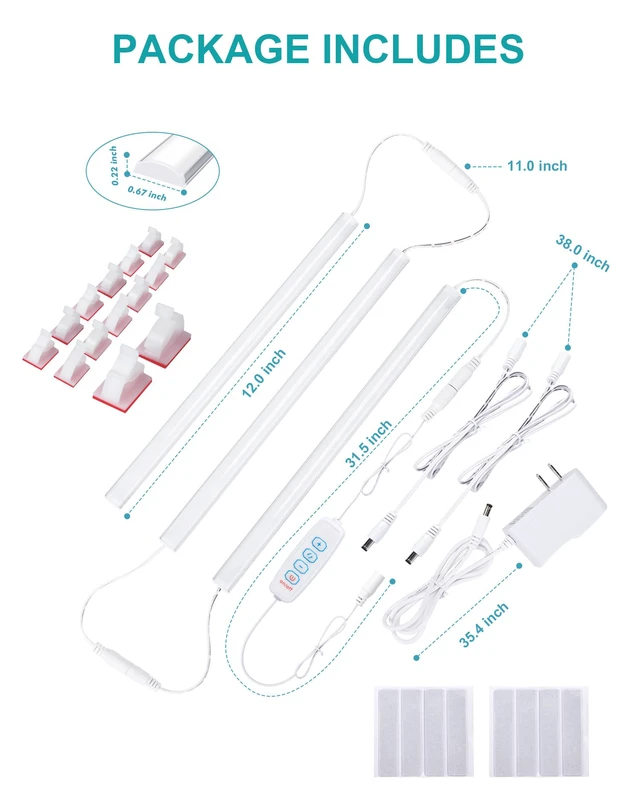 Alt view image 4 of 6 - Under Cabinet Lighting Plug in, 3 Pcs 12 Inch 3 Color Temperature Under Counter Lights for Kitchen, Dimmable Led Under Cabinet Lights with Memory Function for Closet, Desk