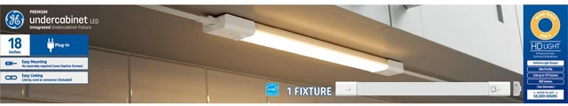 Main image of LED HD+ Undercabinet Light Fixture, Linkable Integrated Slim Profile Fixture for Kitchens, Warm White Color, Plug-in, 18in (1 Pack)