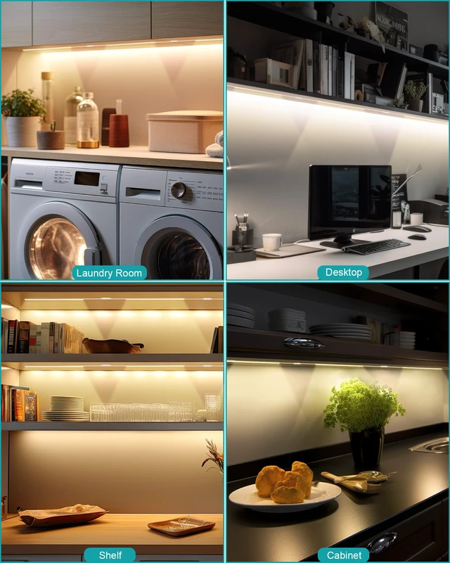 Alt view image 6 of 6 - Under Cabinet Lighting Plug in, 3 Pcs 12 Inch 3 Color Temperature Under Counter Lights for Kitchen, Dimmable Led Under Cabinet Lights with Memory Function for Closet, Desk
