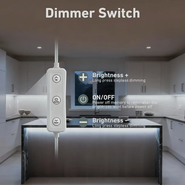Alt view image 4 of 7 - Under Cabinet Lighting Plug In. 3 PCS 12 Inches Likable Ultra Thin Bright Light Bars. Dimmable 14W LED Kit for Kitchen Under Cabinets Countertop Workbench Counter Shelf Closets Daylight 5000K