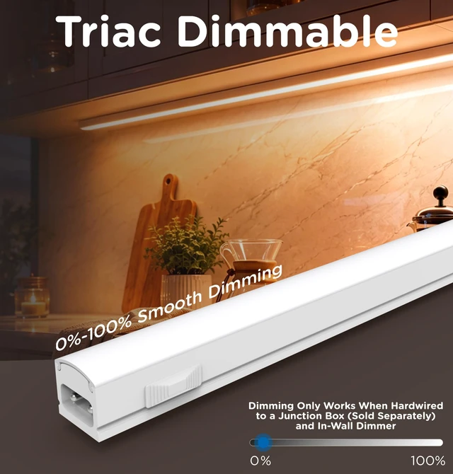 Alt view image 2 of 7 - Under Cabinet Lighting Plug in, Dimmable 3CCT 3000/4000/5000K AC120V Super Bright Ultra Slim Linkable LED Counter Lights for Kitchen, Shelf, Closet, Cupboard, White 16 inch 1Pack