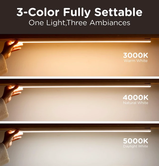 Alt view image 3 of 7 - Under Cabinet Lighting Plug in, Dimmable 3CCT 3000/4000/5000K AC120V Super Bright Ultra Slim Linkable LED Counter Lights for Kitchen, Shelf, Closet, Cupboard, White 16 inch 1Pack