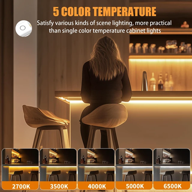 Alt view image 5 of 7 - Smart Under Cabinet Lights, 40in Plug in Under Cabinet Lighting with Handwave Sensor, Bright Dimmable 5 Color Temp Stick on Closet Light, Slim Cuttable Under Counter Lights for Kitchen Desk Shelf