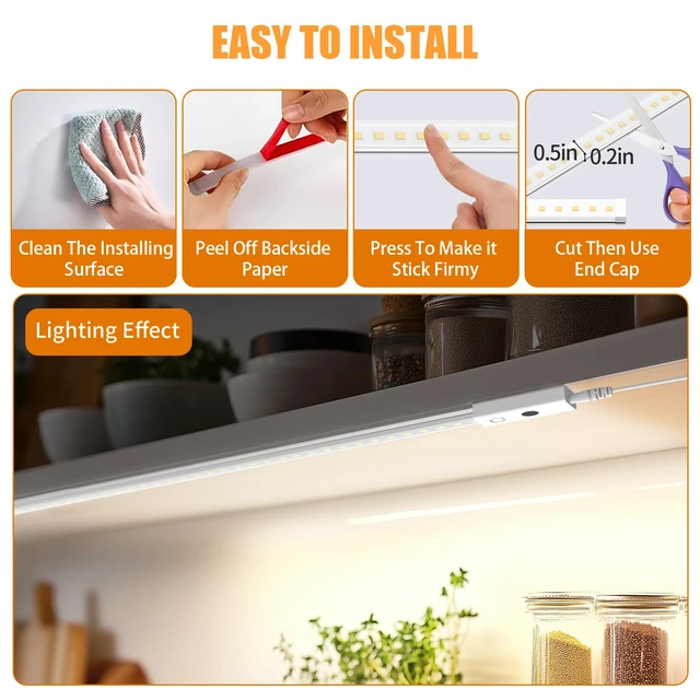 Alt view image 7 of 7 - Smart Under Cabinet Lights, 40in Plug in Under Cabinet Lighting with Handwave Sensor, Bright Dimmable 5 Color Temp Stick on Closet Light, Slim Cuttable Under Counter Lights for Kitchen Desk Shelf