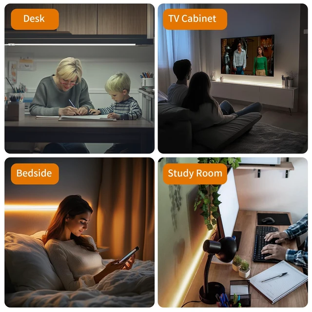 Alt view image 6 of 7 - Smart Under Cabinet Lights, 40in Plug in Under Cabinet Lighting with Handwave Sensor, Bright Dimmable 5 Color Temp Stick on Closet Light, Slim Cuttable Under Counter Lights for Kitchen Desk Shelf