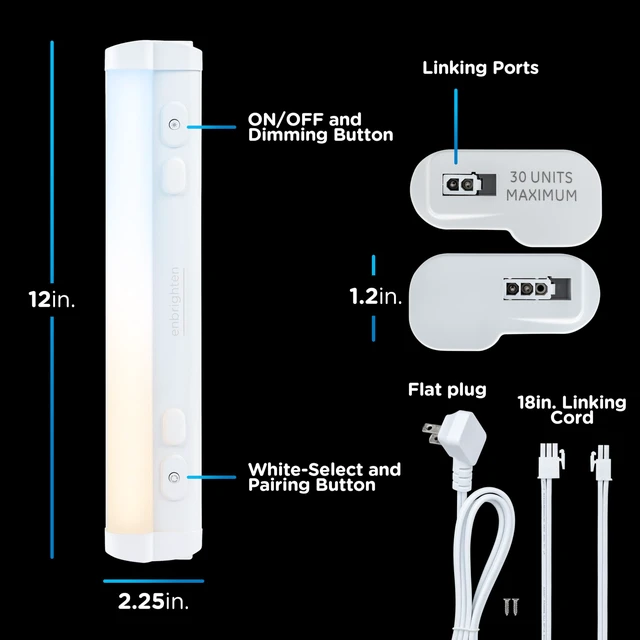 Alt view image 3 of 7 - 12 Inch Plug in Under Cabinet Light with 5 Color Temperatures | Dimmable 855 Lumens, Soft White to Daylight Lighting, One-Touch Sync Linkable Under Cabinet Lighting for Kitchen, ETL Listed